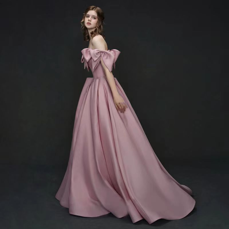 Satin Evening Dress,pink Prom Dress,off Shoulder Party Dress,charming Graduation Dress,custom Made