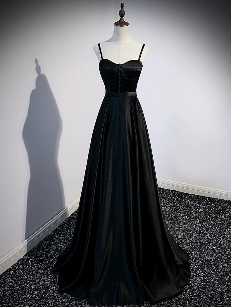 Spaghetti Strap Party Dress, Cute Prom Dress, Black Evening Dress,custom Made