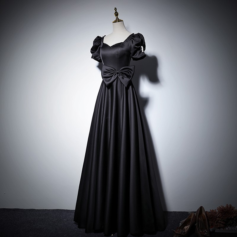 Off Shoulder Evening Dress , Black Prom Dress Long Satin Party Dress,custom Made