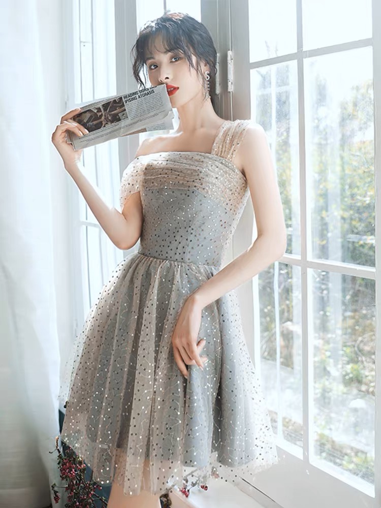 Gray Bridesmaids Dress,one Shoulder Evening Dress ,socialite Birthday Dress,stylish Party Dress,custom Made