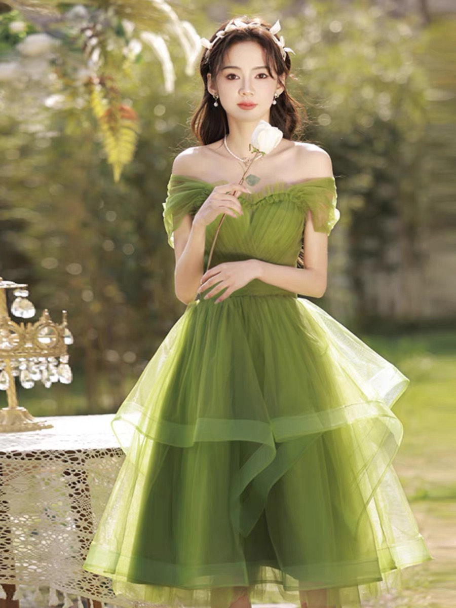 Fresh Green Evening Dress, Cute Birthday Party Dress,off Shoulder Homecoming Dress,custom Made