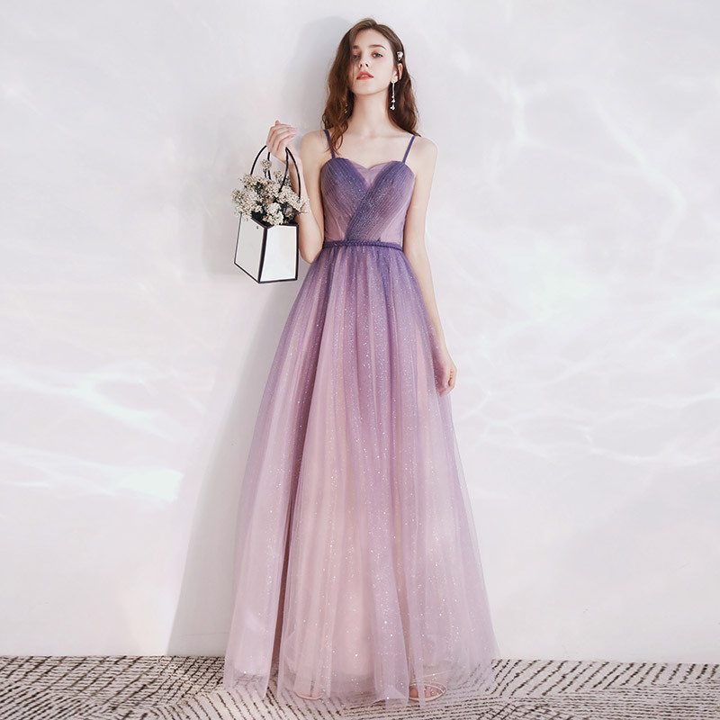 Spaghetti Strap Evening Dress, Purple Birthday Party Dress,gradient Prom Dress,custom Made