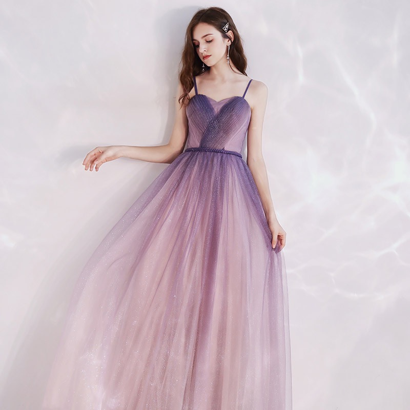 purple gradient prom dress Light Purple Shiny Tulle Gradient A-line Sweetheart Prom Dress, Long Tulle Formal Dress US size 20W / Purple