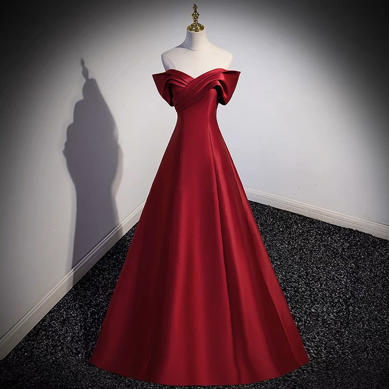 Off Shoulder Evening Dress , Red Prom Dress , Satin Party Dress,simple Formal Dress,custom Made