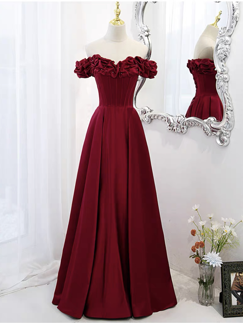 Off Shoulder Evening Dress , Red Prom Dress , Satin Party Dress,chic Formal Dress,custom Made
