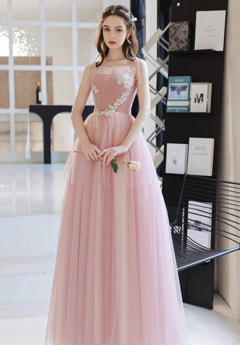 Spaghetti Strap Evening Dress, Pink Birthday Party Dress,cute Prom Dress,custom Made