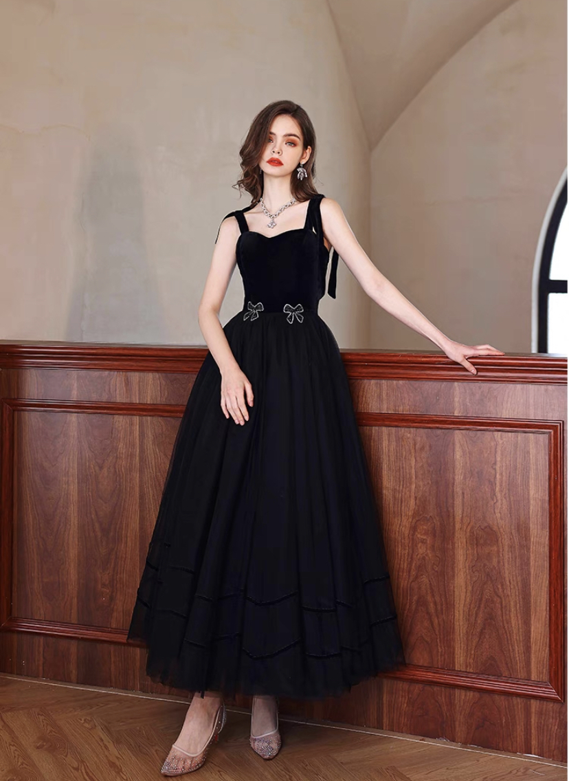 Spaghetti Strap Evening Dress, Black Birthday Party Dress,cute Prom Dress,custom Made