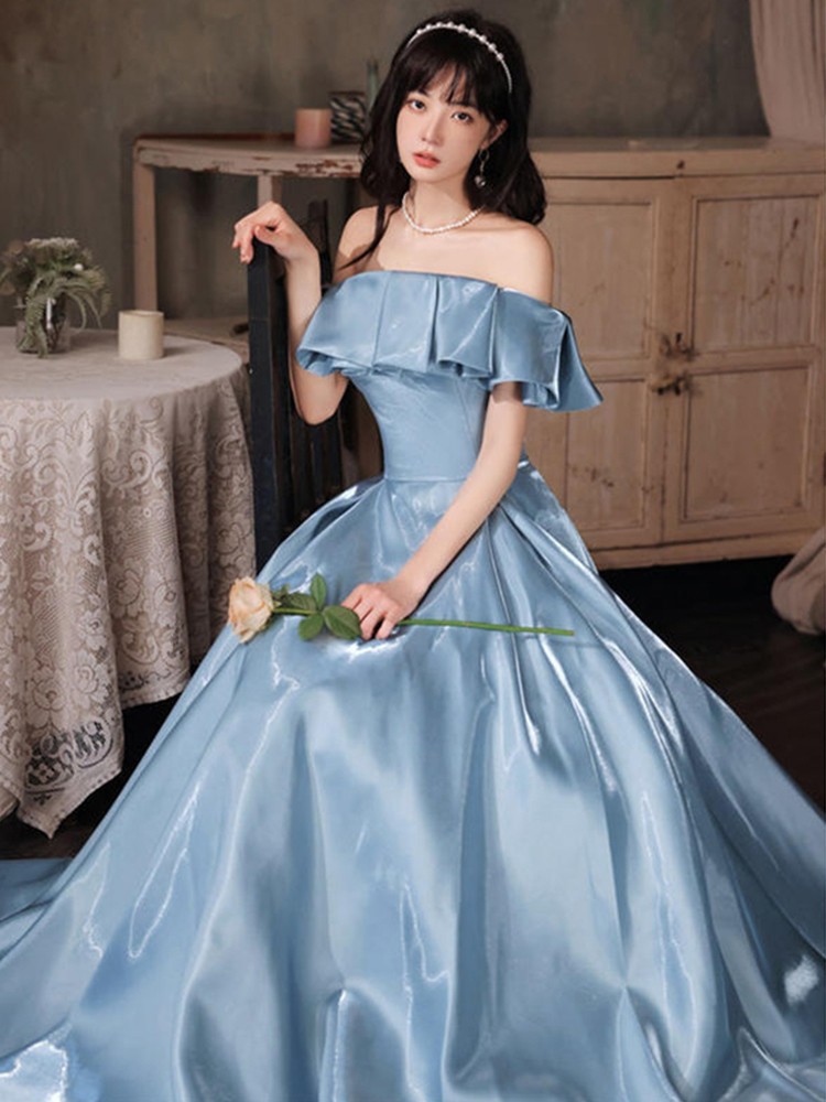 Off Shoulder Prom Dress, Blue Evening Dress,princess Party Dress,sweet Graduation Dress,custom Made