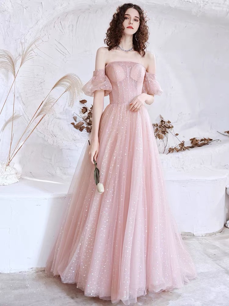 Off Shoulder Evening Dress, Pink Party Dress,fairy Prom Dress,glitter Bridesmaid Dress,custom Made