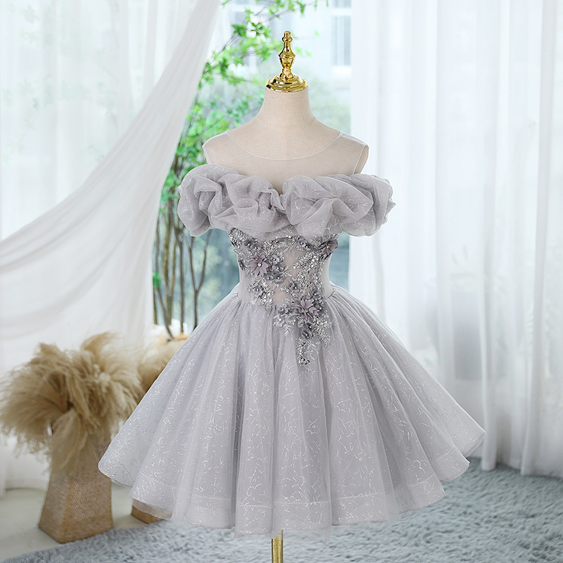 Off Shoulder Evening Dress, Gray Party Dress,fairy Homcoming Dress,cute Graduation Dress,custom Made