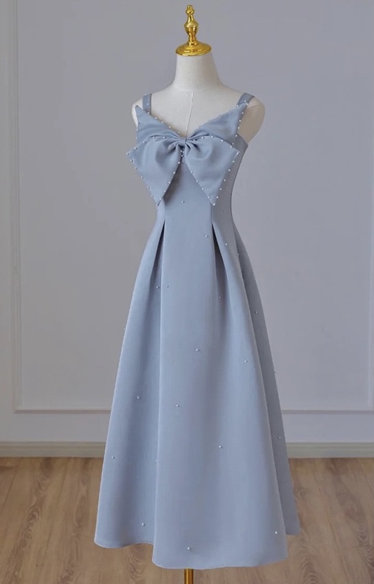 Spaghetti Strap Evening Dress,blue Party Dress,satin Party Dress,sweet Bridesmaid Dress,cute Birthday Dress,custom Made