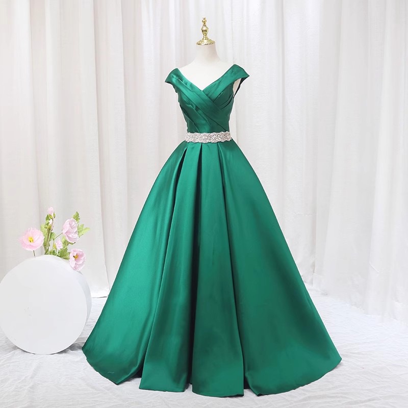 V-neck Evening Dress,green Prom Dress, Elegant Party Dress,formal Wedding Guest Dress,custom Made