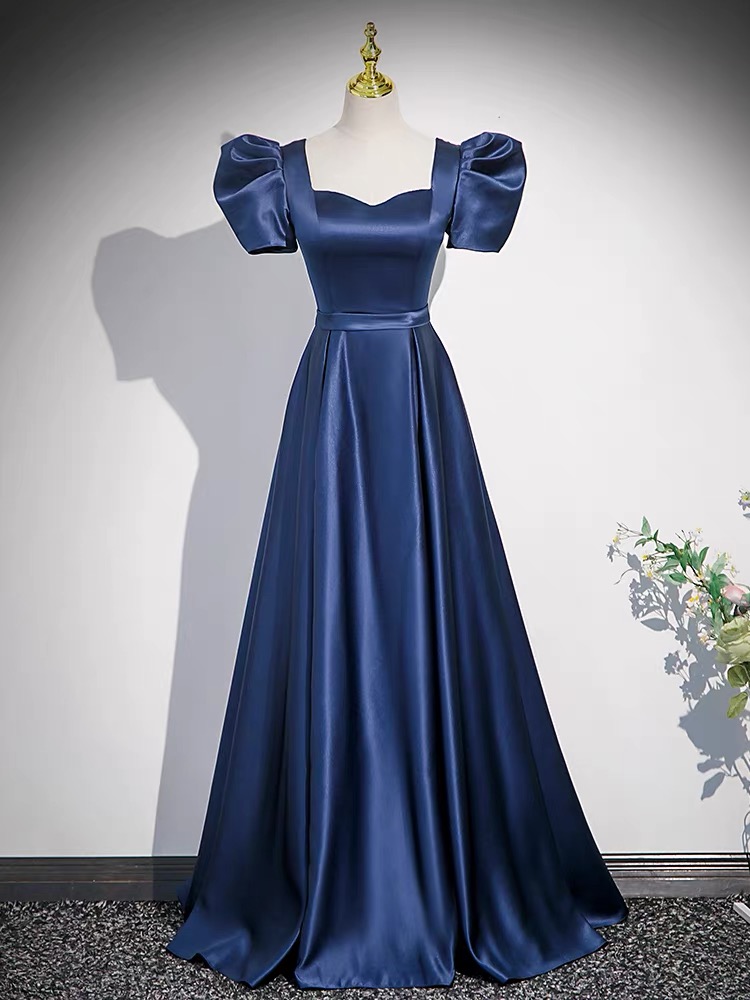 Square Collar Evening Dress,blue Party Dress,satin Party Dress,noble Prom Dress,custom Made