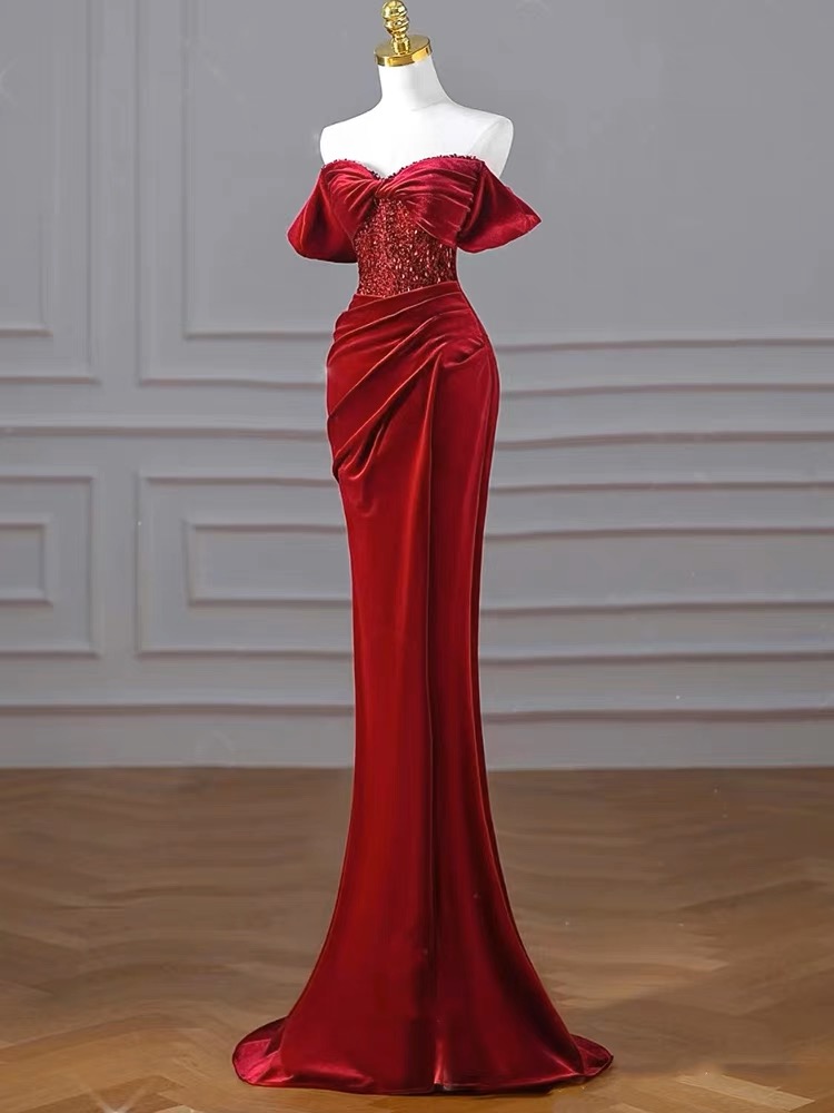 Off Shoulder Evening Dress, Red Party Dress,sexy Prom Dress,sequin ...