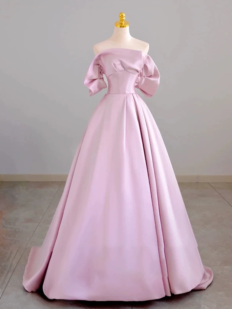 Pink Evening Gown, Satin Bridesmaid Dress, Custom Made