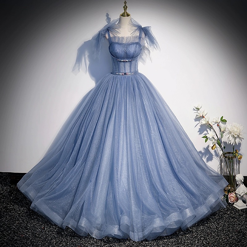 Spaghetti Strap Prom Dress， Luxury Party Dress, Noble Blue Evening Dress, Princess Birthday Dress,custom Made