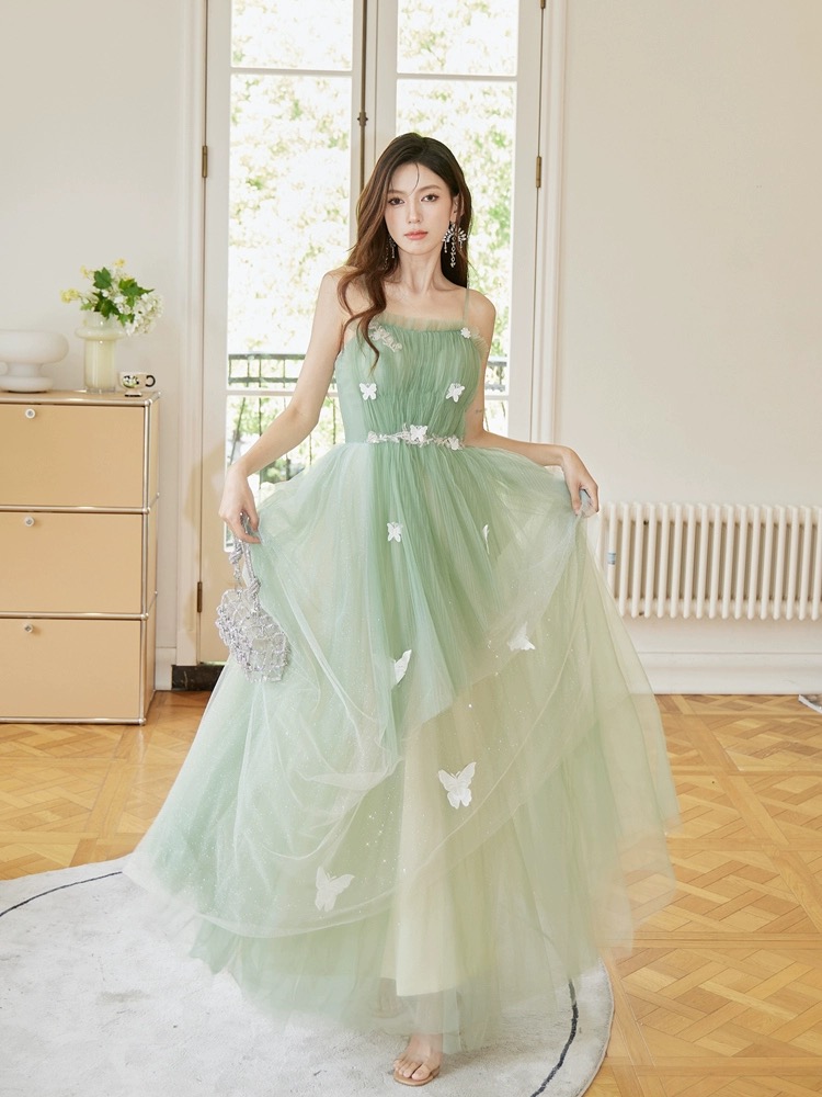 Gradient Party Dress, Fairy Dress,spaghetti Strap Prom Dress With Butterfly