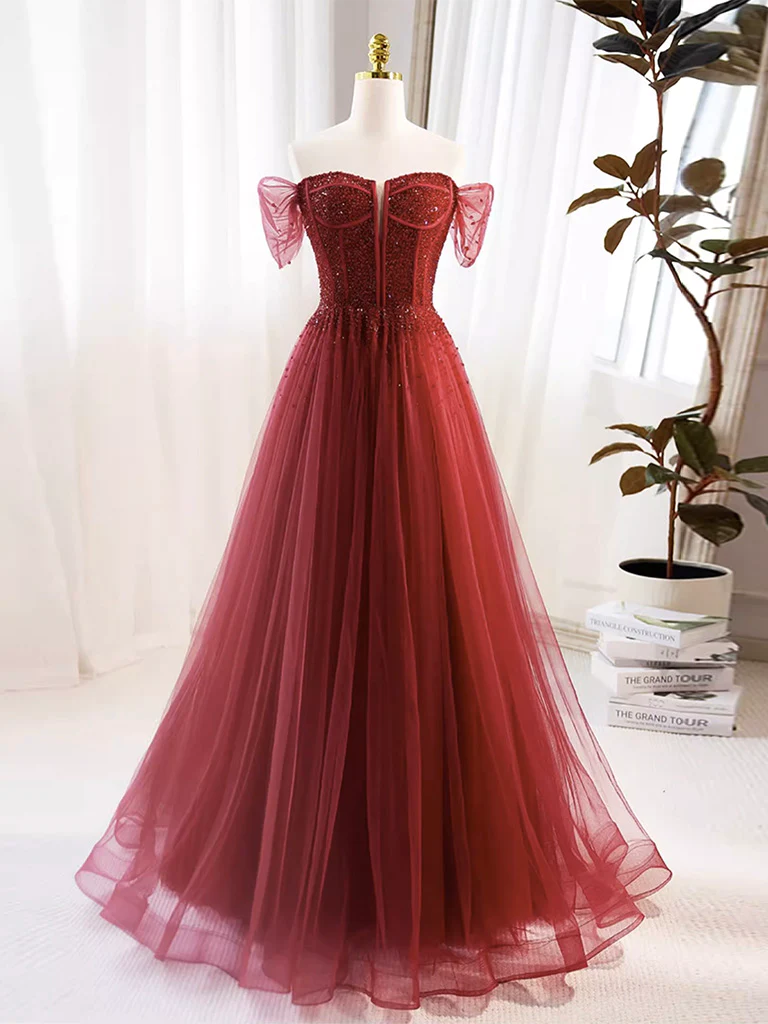 Garnet Glamour Tulle Evening Dress