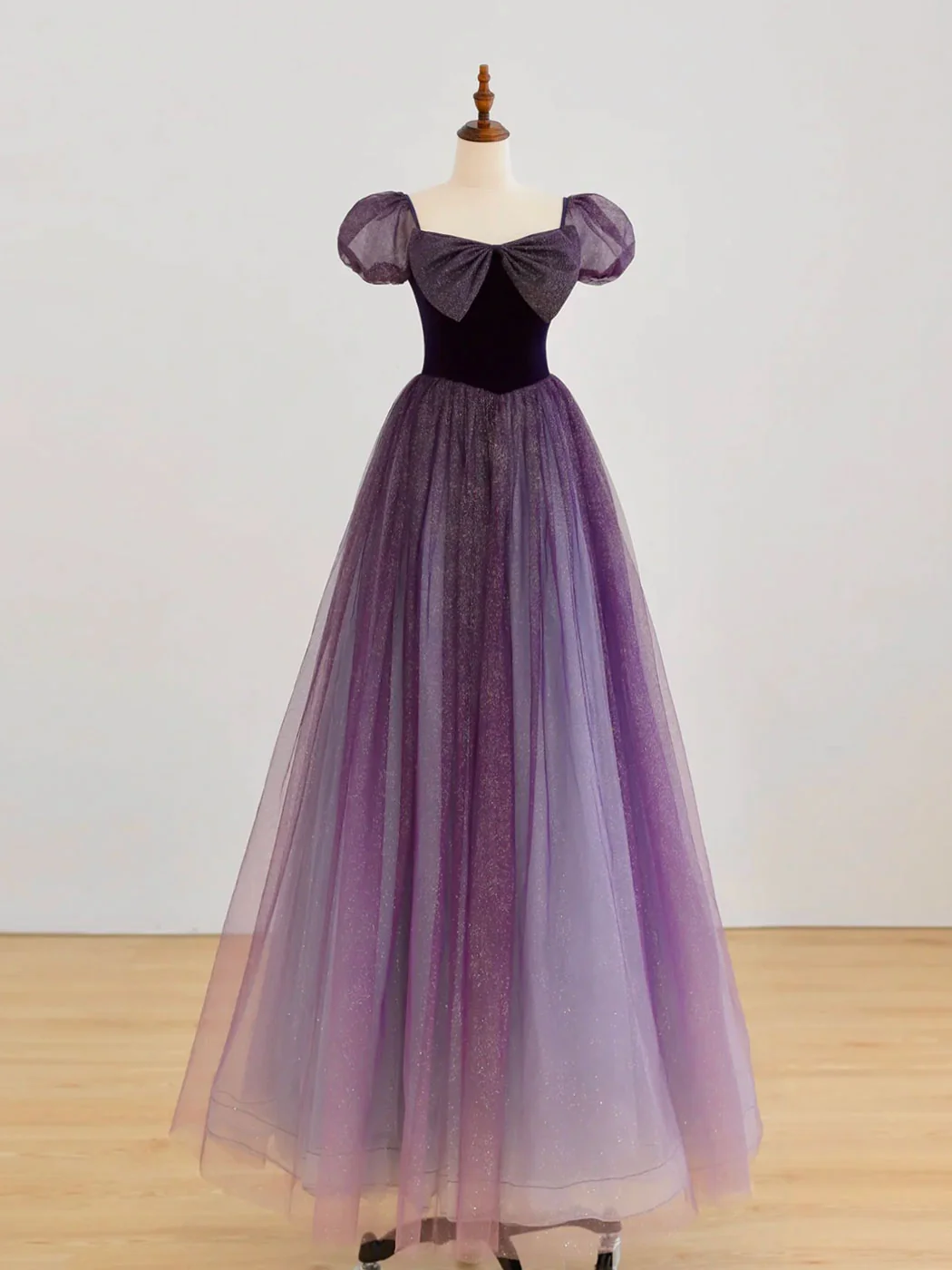 A-line Purple Long Prom Dress, Purple Tulle Evening Dress
