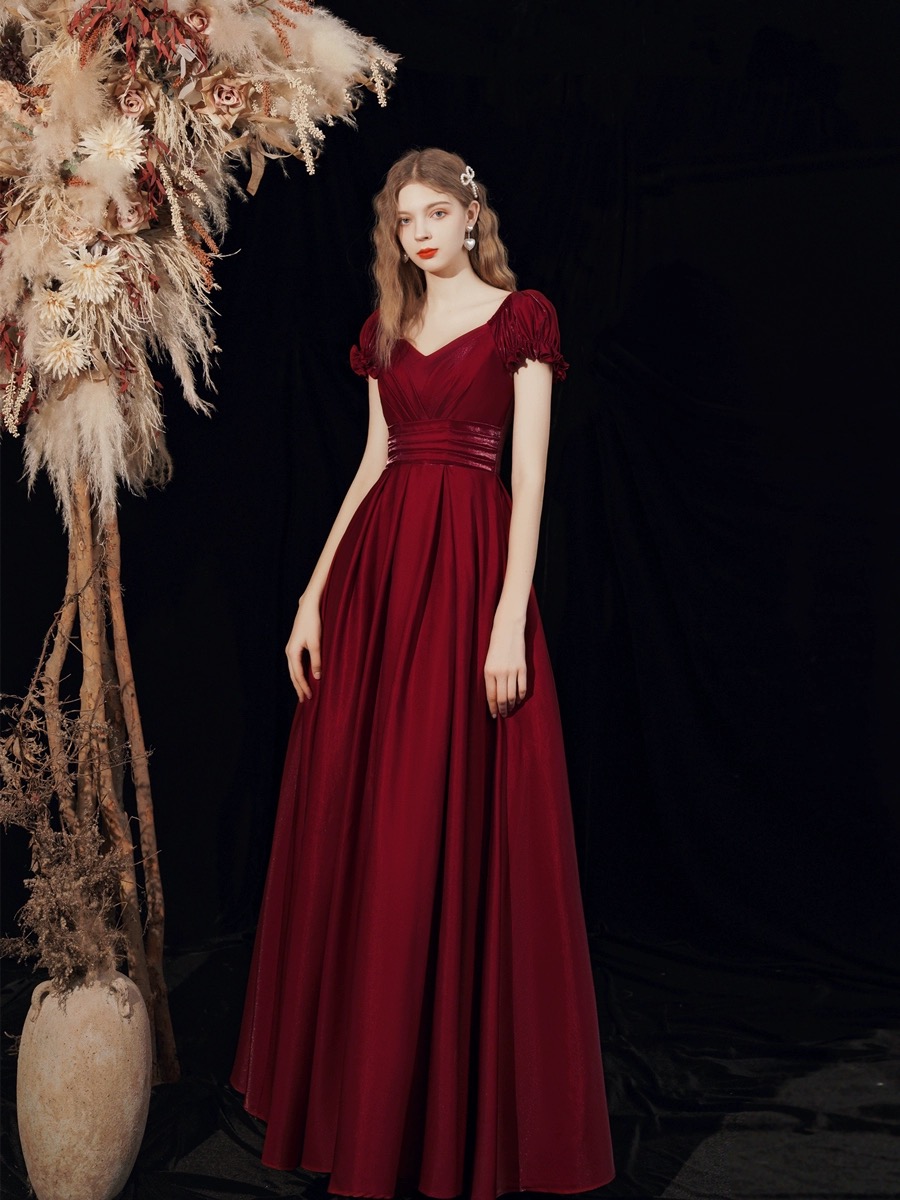Red Evening Gown, Elegant Long Prom Dress,v-neck Prom Dress