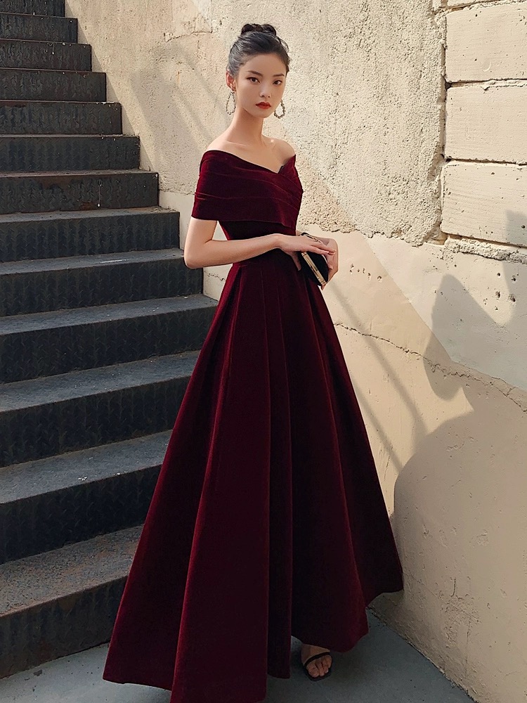 Black Velvet Off the Shoulder A Line Holiday Party Dress