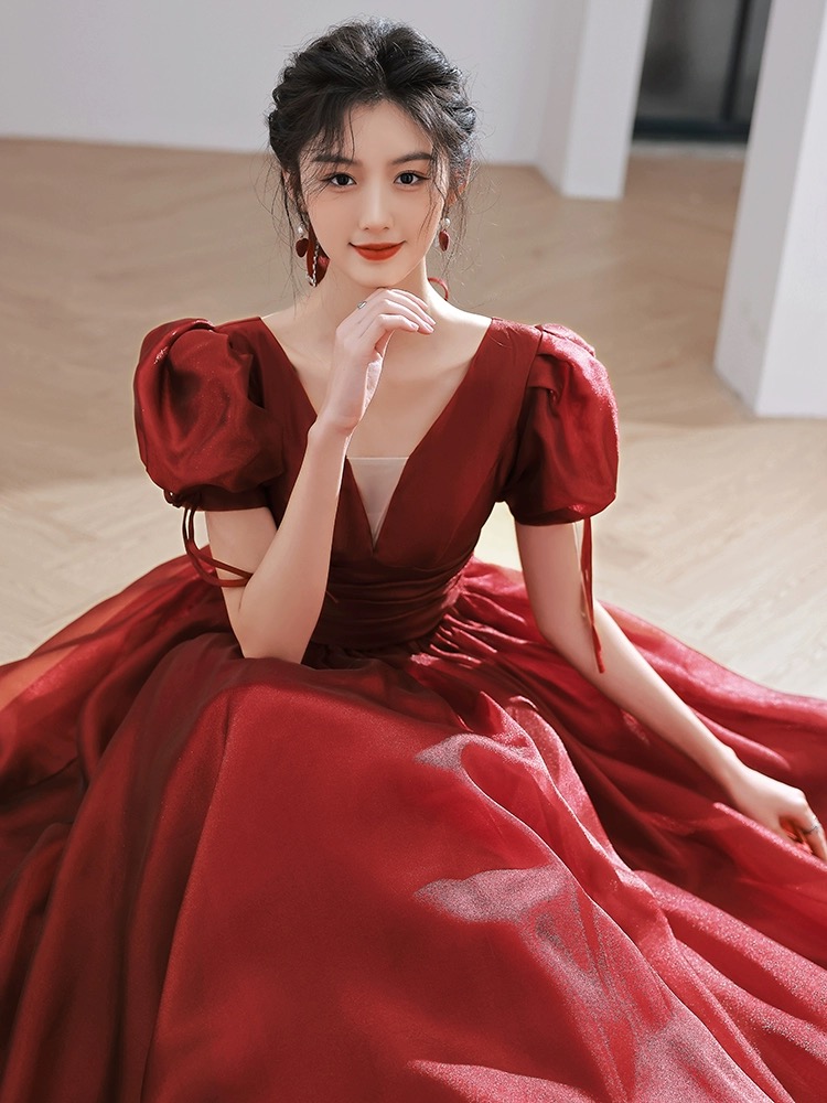 Princess Evening Dress, Light Luxury Prom Dress, Red Party Dress