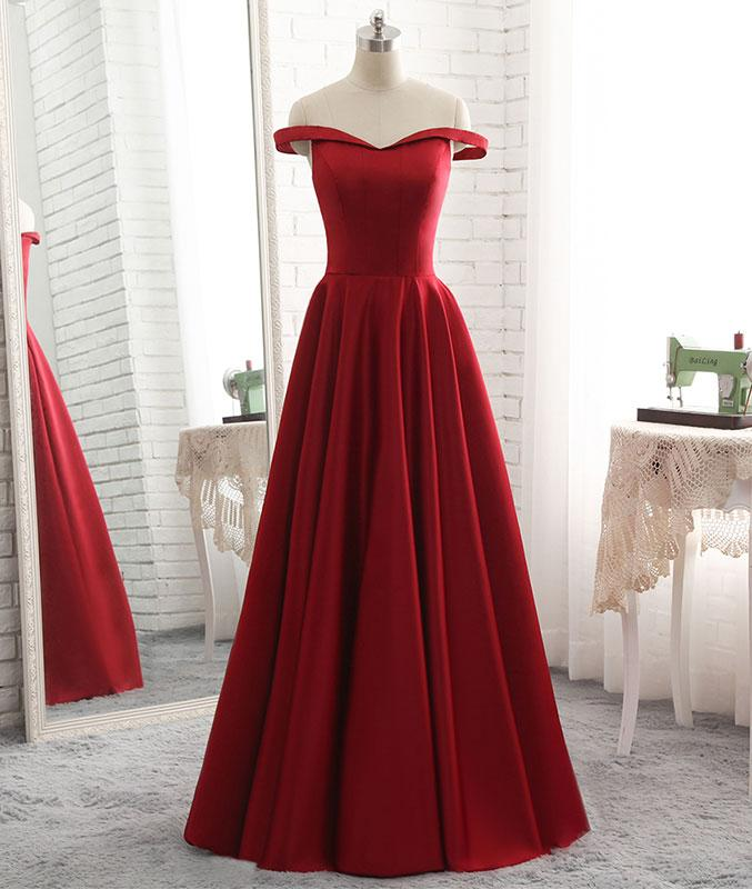 Off Shouder Evening Dress,simle Prom Dress, Red Party Dress