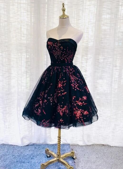 Strapless Tulle Scoop Homecoming Dress, Lovely Black Party Dress