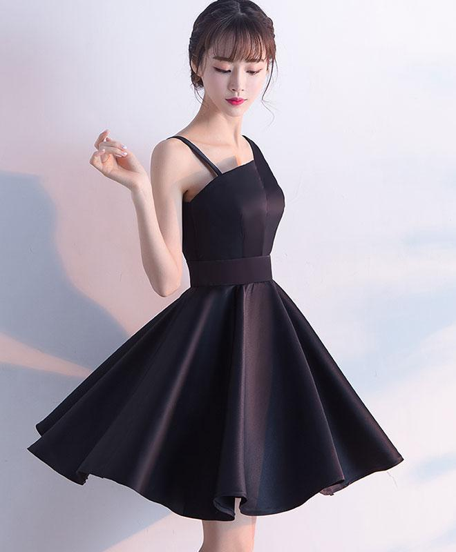 Simple Black Satin Short Prom Dress,cute Homecoming Dress