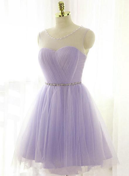 Cute Lavender Homecoming Dress With Belt, Lovely Short Prom Dress