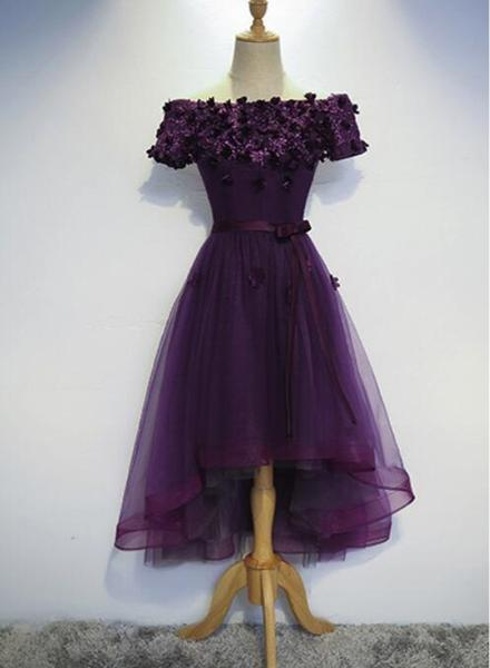 Dark Purple High Low Homecoming Dresses, Cute Formal Dress, High Low Prom Dress