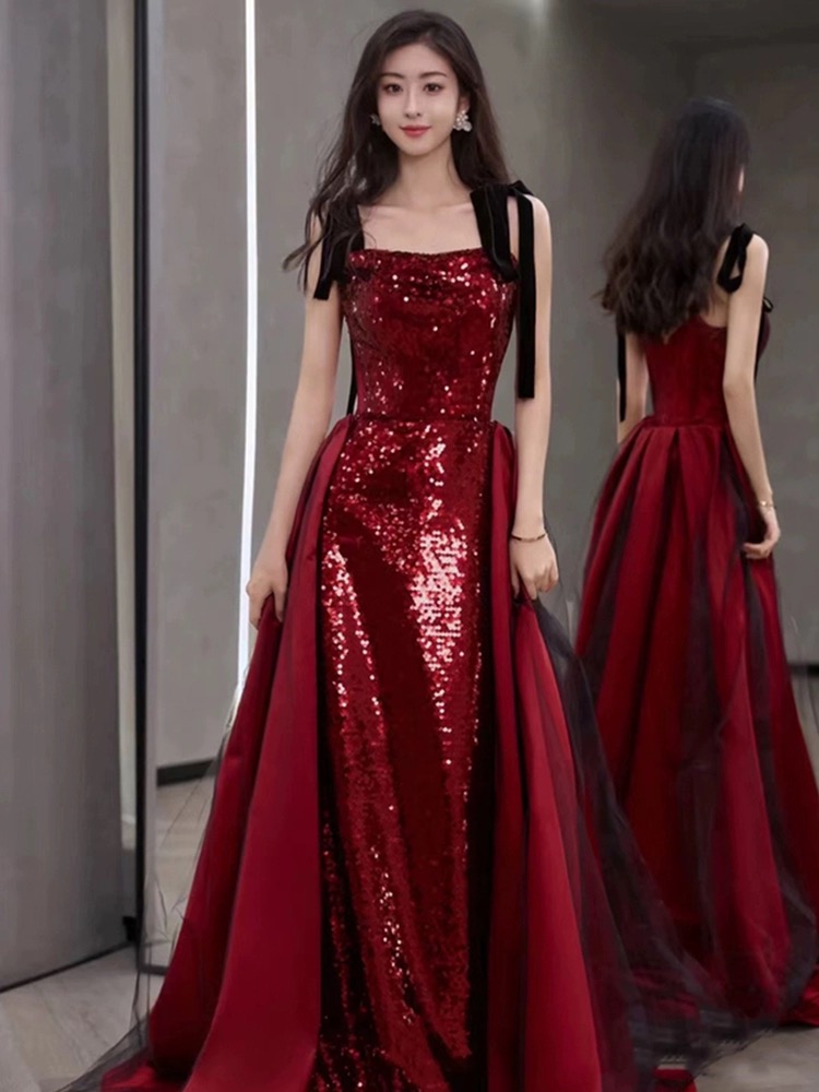 Spaghetti Strap Prom Dress , Red Sequin Dress, Sexy Bodycon Dress