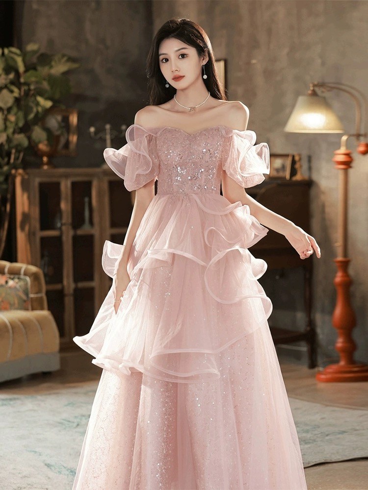 Princess Pink Birthday Dress, Student Prom Dress, Luxury Party Dress
