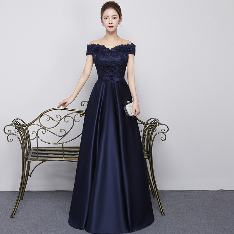 Off Shoulder Prom Dress, Navy Blue Formal Wedding Guest Dress,elegant Evening Dress