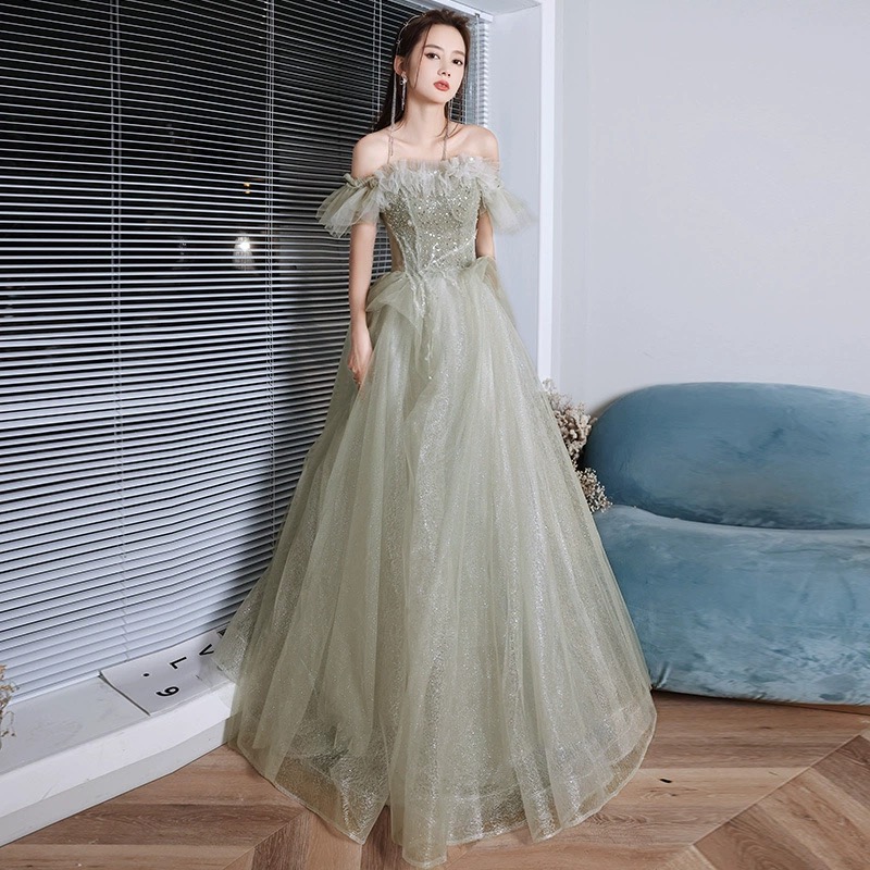 Off Shoulder Birthday Dress, Light Green Prom Dress, Fairy Party Dress