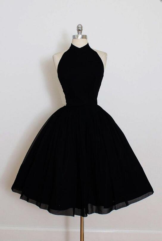 Little Black Dress,halter Neck Homecoming Dress,chiffon Graduation Dress