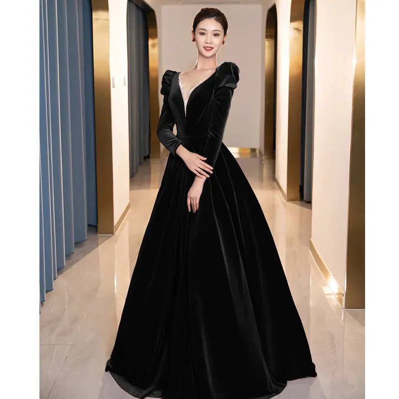 Elegant velvet long prom dress evening dress c2503