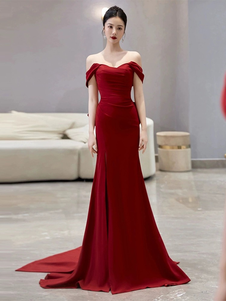 Off Shoulder Advanced Prom Dress Light Luxury Party Dress, Mermaid Socialite Banquet Evening Dress