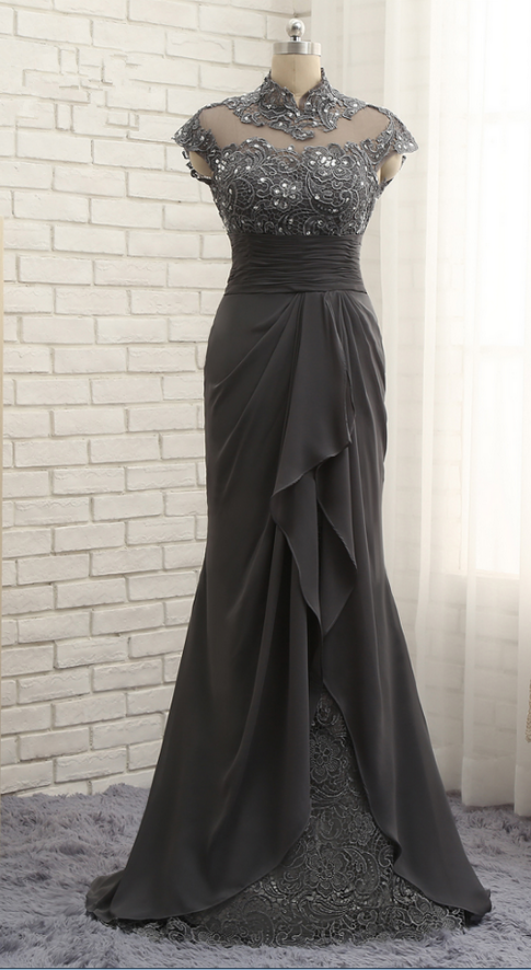 Gray Mother Of Bride Dresses,lace Prom Dresses,formal Wedding Guest Dress