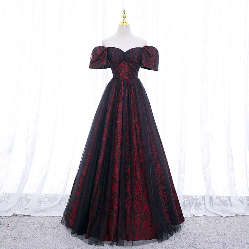 Unique Jacquard Prom Dress, Luxury Black Dress, Floral Formal Dress
