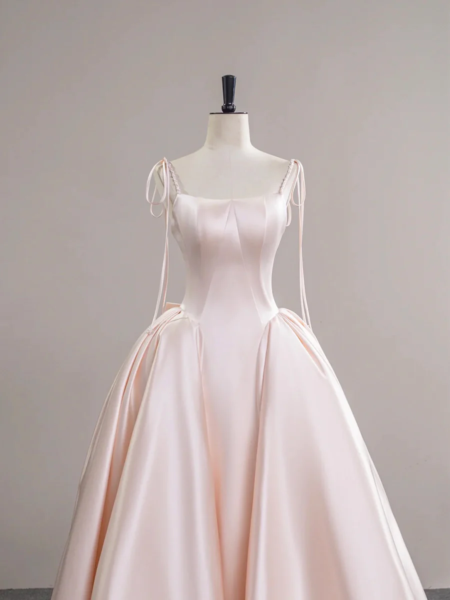 Light Pink Elegant Sleeveless Satin Long Prom Dress,DP751