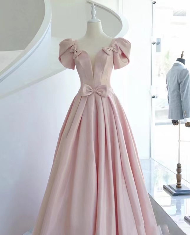 Pink Satin Long A-line Prom Dress, Princess Party Dress