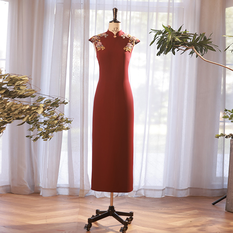slim fit dress slacks Zapaka Women Burgundy Wedding Guest Dress A Line Bateau Neck High-Low Mother of The Bride Dress, Burgundy / US6 main image 1