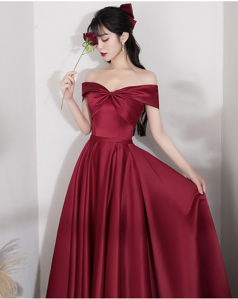 Satin Cold-Shoulder Gown with Thigh-High Slit Burgundy