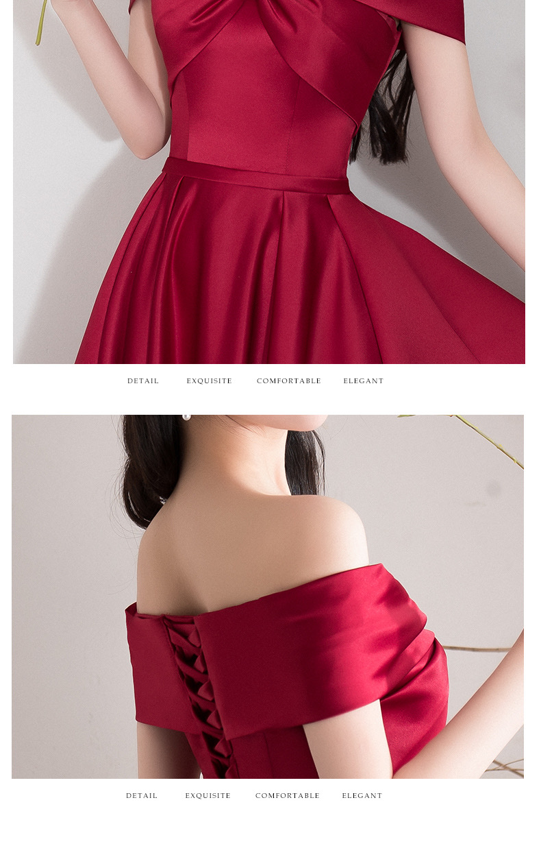Cold Shoulder Surplice Floor Length Burgundy Satin A-line Evening Gown main image 1