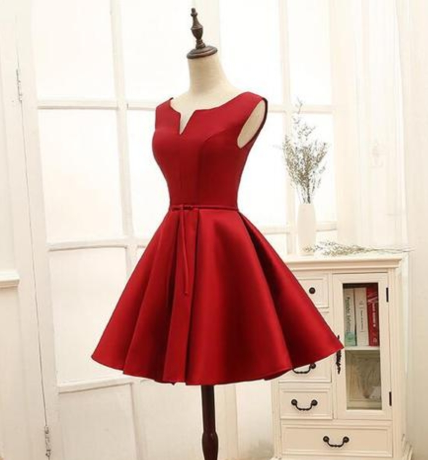 Red Short V-neckline Knee Length Party Dress Formal Homecoming Dress