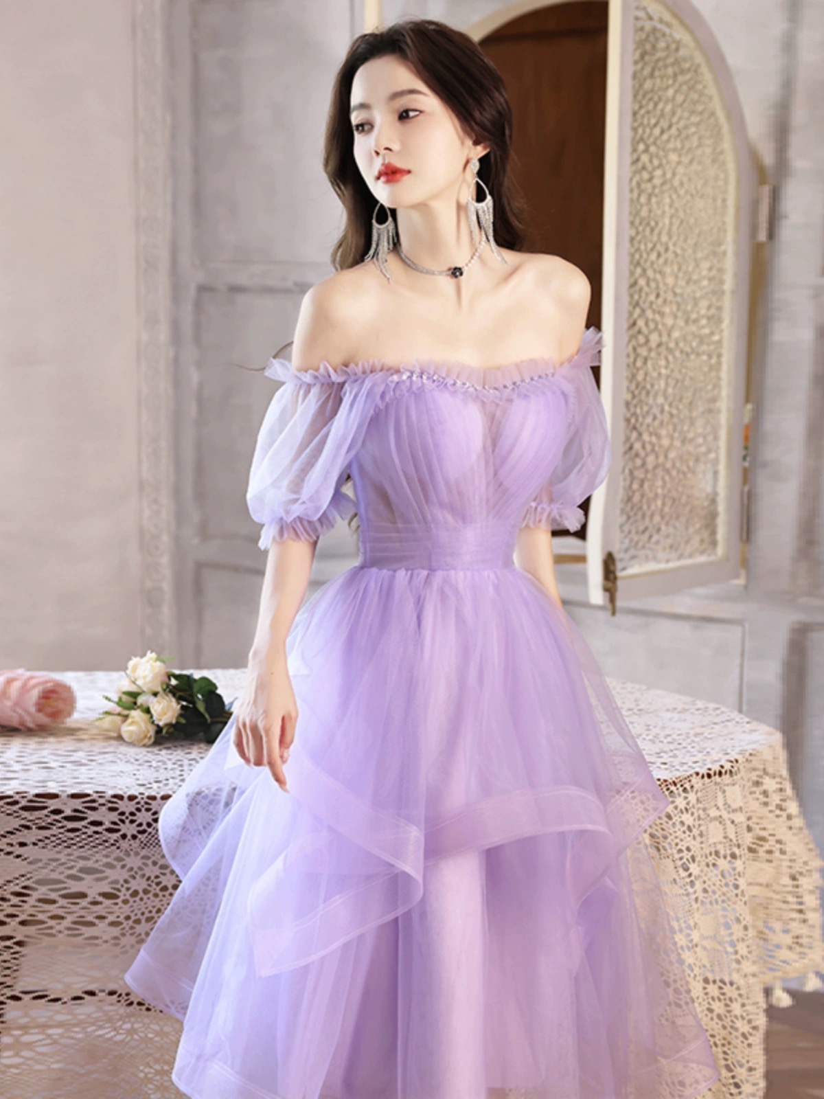 Light fashion purple hoco dress