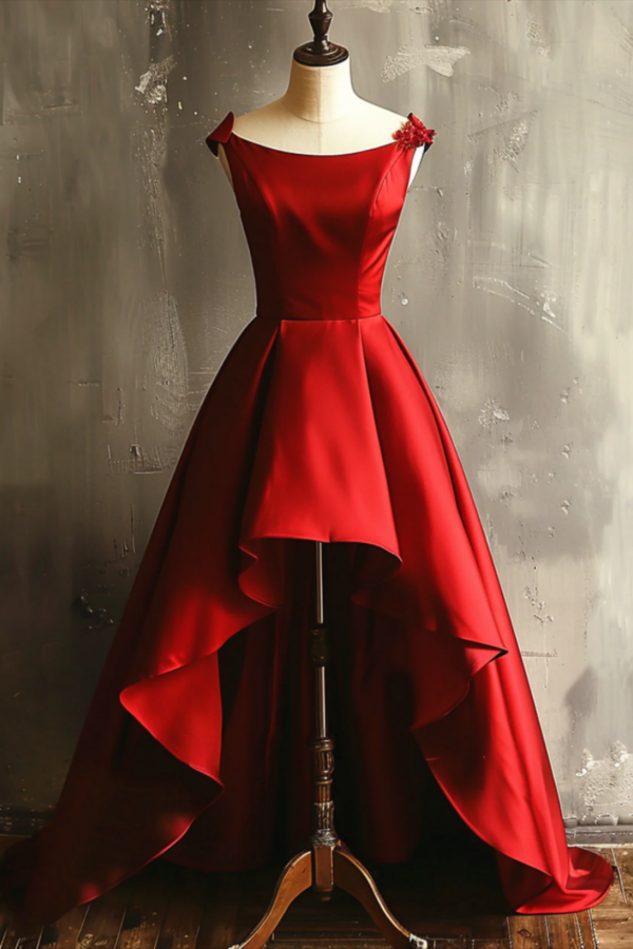 Red Sleeveless Satin Evening Gown, Cute Graduation Dress,charming High Low  Party Dress