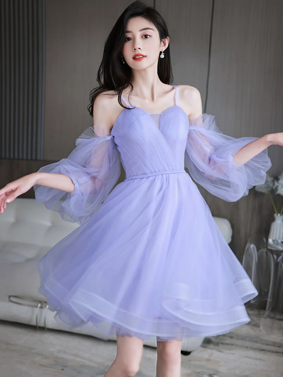 mauve short homecoming dress Purple Short Homecoming Dress Hi-Low Flowers V Neck Hoco Dress US6 / Custom Color main image 0