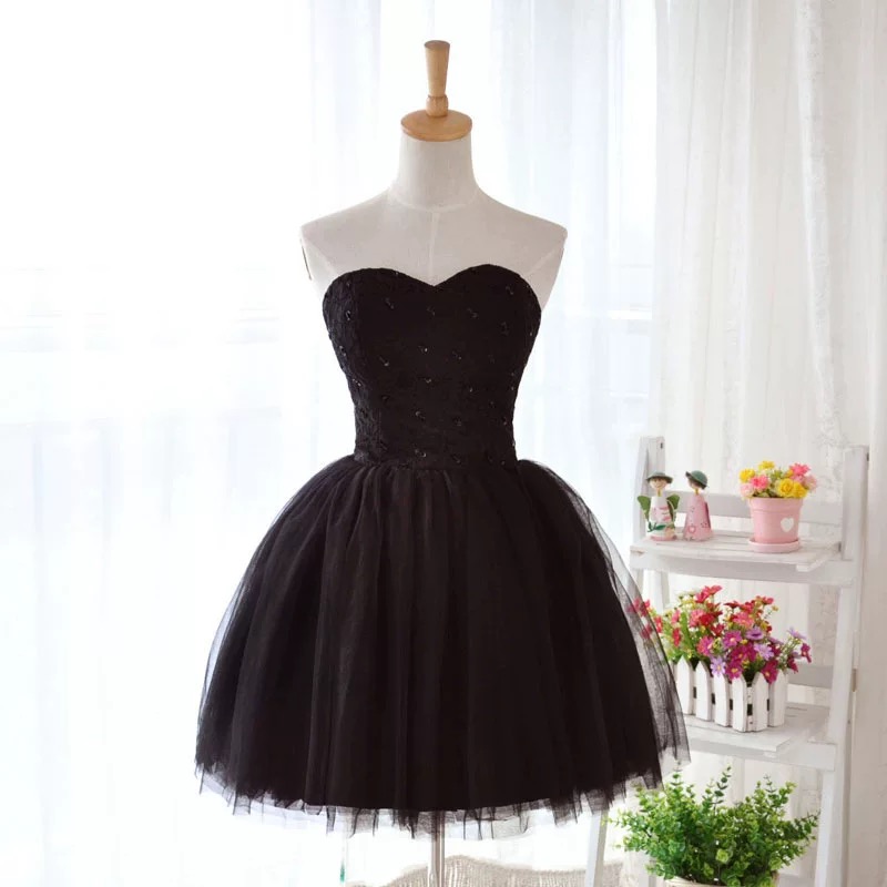 Strapless Party Dress Black Homecoming Dress Cute Graduation Dress